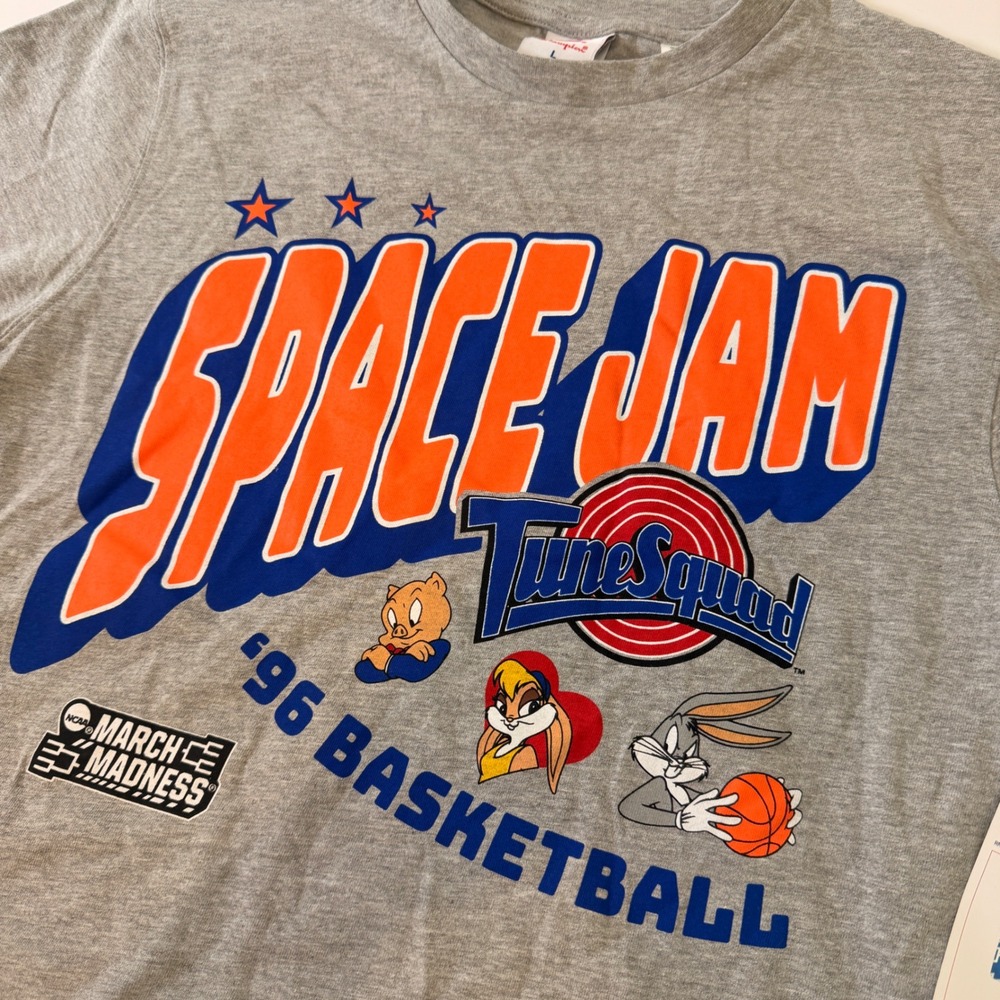 Champion Space Jam Tune Squad 96 Basketball Cropped T-Shirt Gray Large NWT